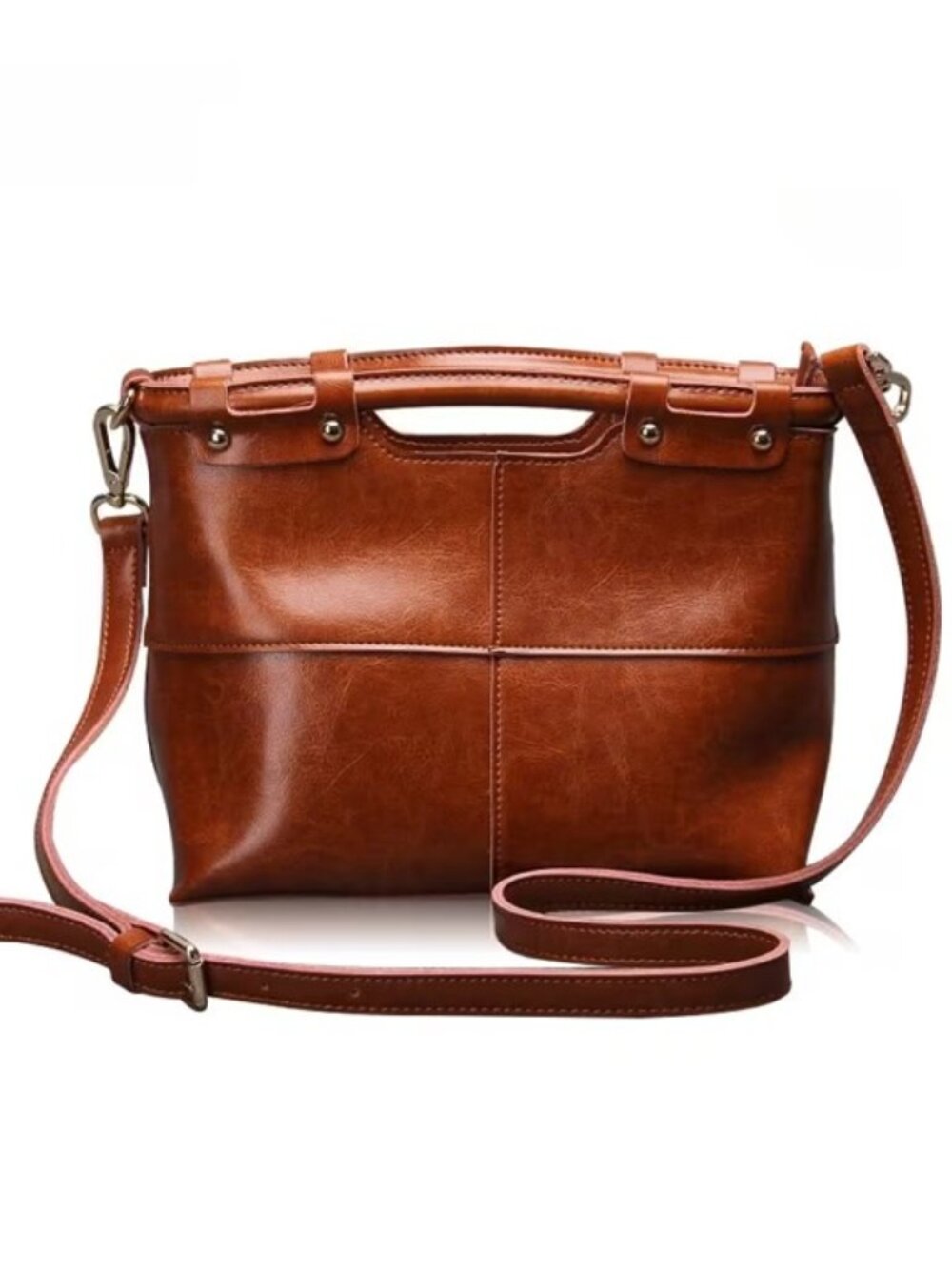 Brown Genuine Top-Grain Vintage Tote Bag Suitable for Women - Large Capacity